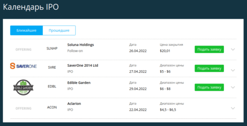 Пример IPO у брокера Just2Trade