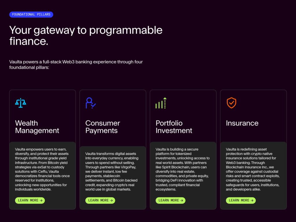 Четыре направления Web3-банкинга Vaulta — управление капиталом, платежи, портфельные инвестиции и страхование