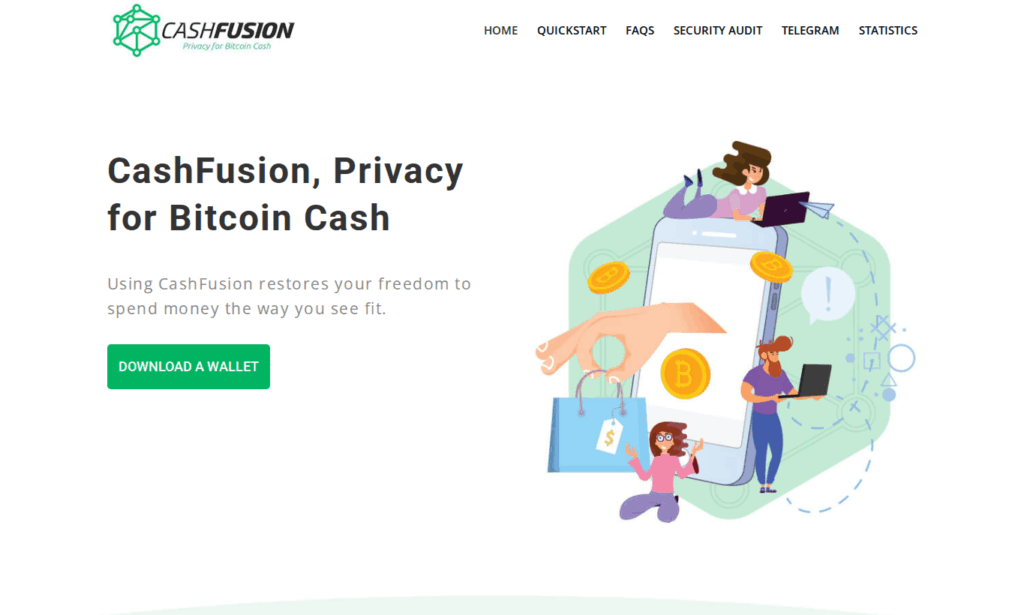 Скриншот сайта CashFusion о приватности транзакций Bitcoin Cash