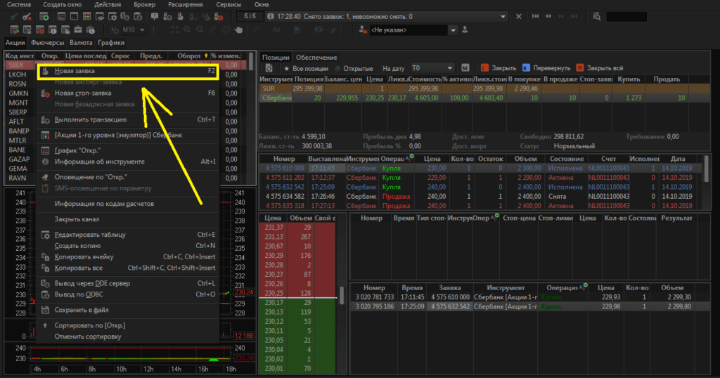 Торговля в терминале Quik