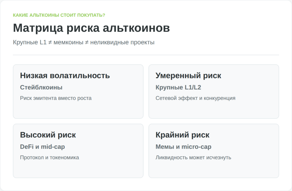 Матрица показывает различия риска и потенциальной доходности между группами альткоинов