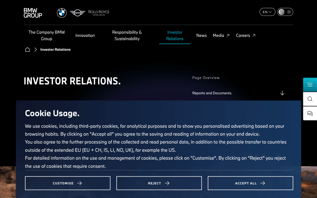Скриншот главной страницы BMW Group Investor Relations