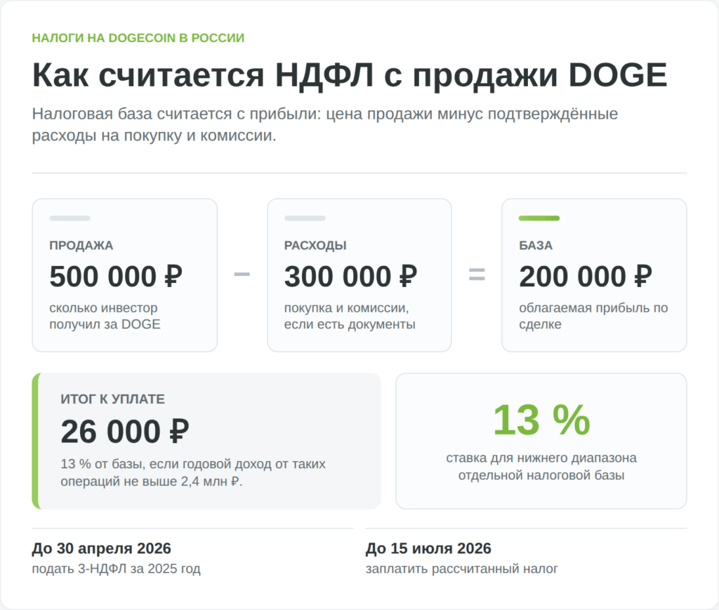 Схема расчёта НДФЛ с продажи Dogecoin в России