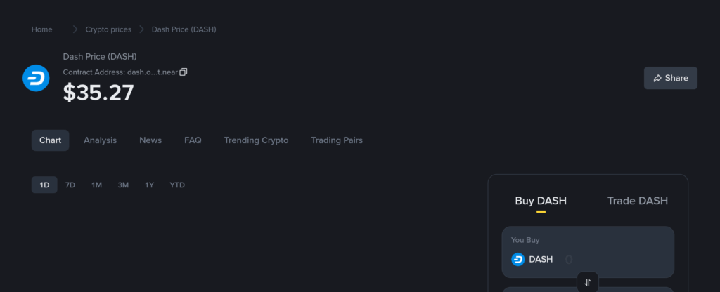 Страница Binance с ценой и торговыми парами Dash (DASH) в 2026 году