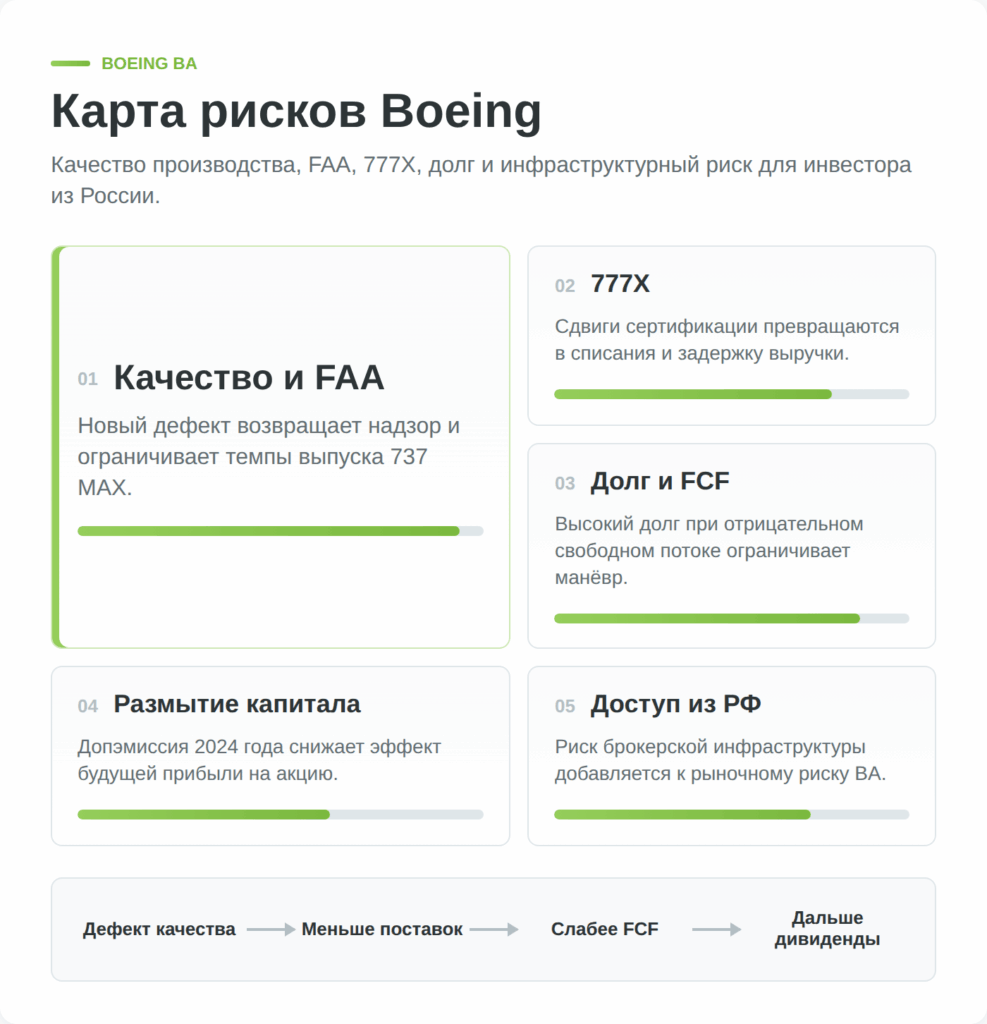 Карта ключевых рисков инвестирования в акции Boeing для инвестора из России