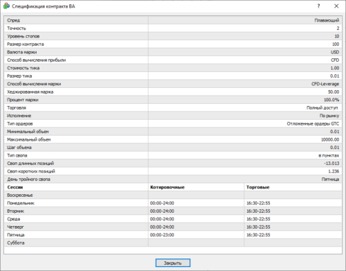 Спецификация контракта BA