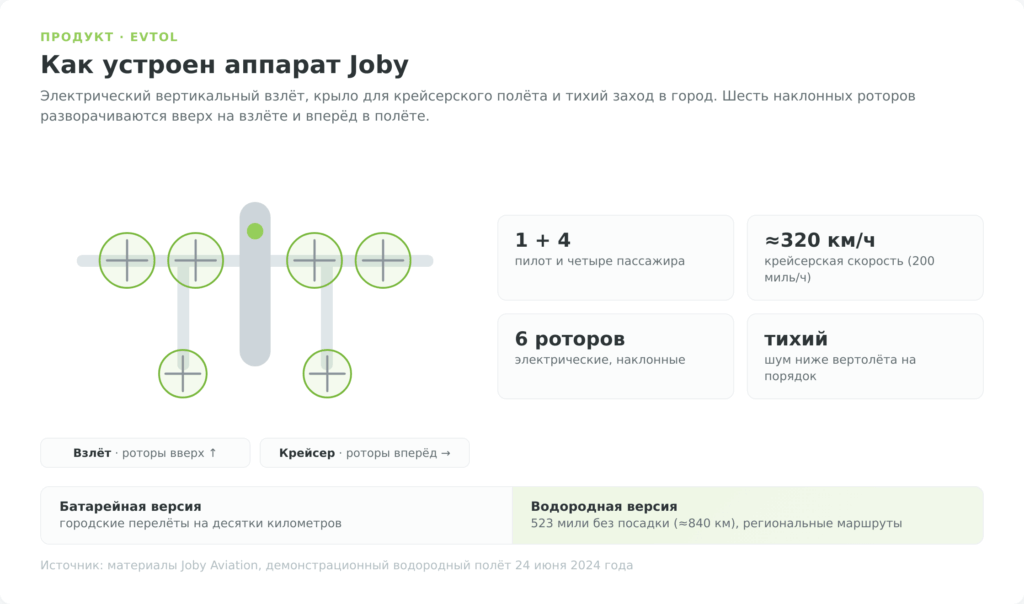 Схема электрического аэротакси Joby S4 с шестью наклонными роторами
