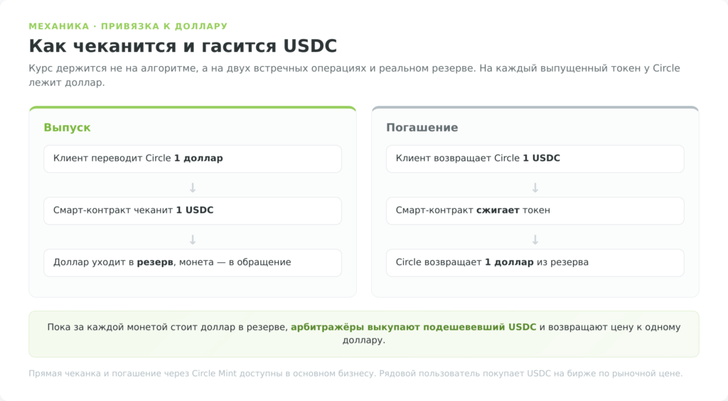Механика выпуска и погашения USDC: чеканка и сжигание токенов