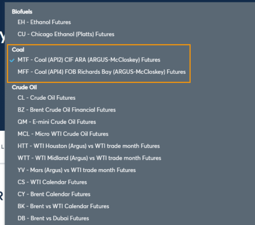 На уголь торгуется несколько фьючерсов