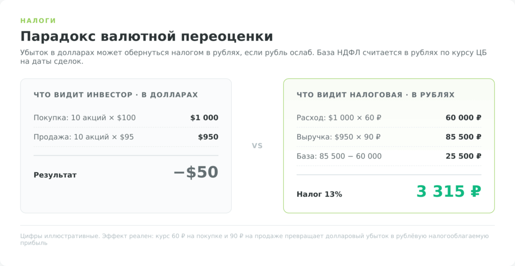 Парадокс валютной переоценки при налоге на иностранные акции