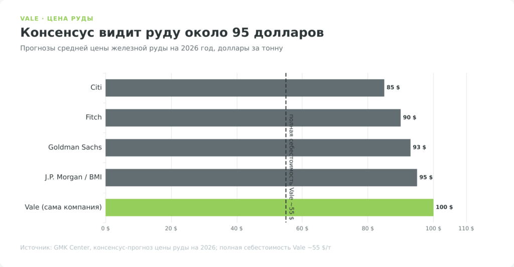 Прогнозы цены железной руды на 2026 год от 85 долларов у Citi до 100 у Vale