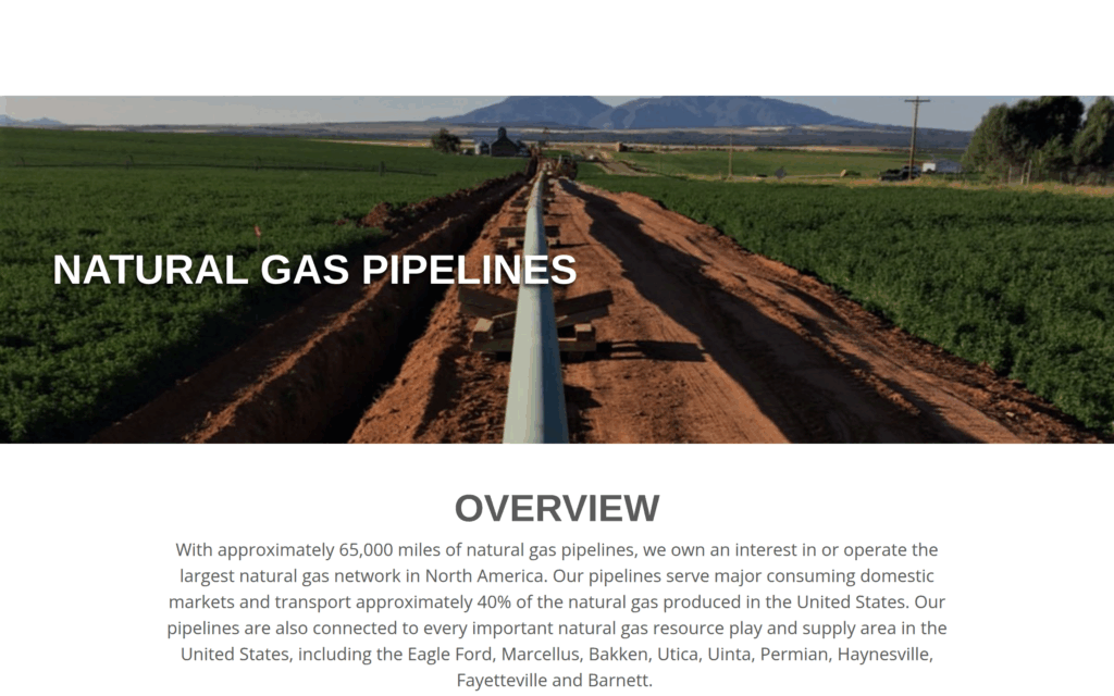 Официальная публичная страница Kinder Morgan Natural Gas Pipelines с описанием сети газопроводов