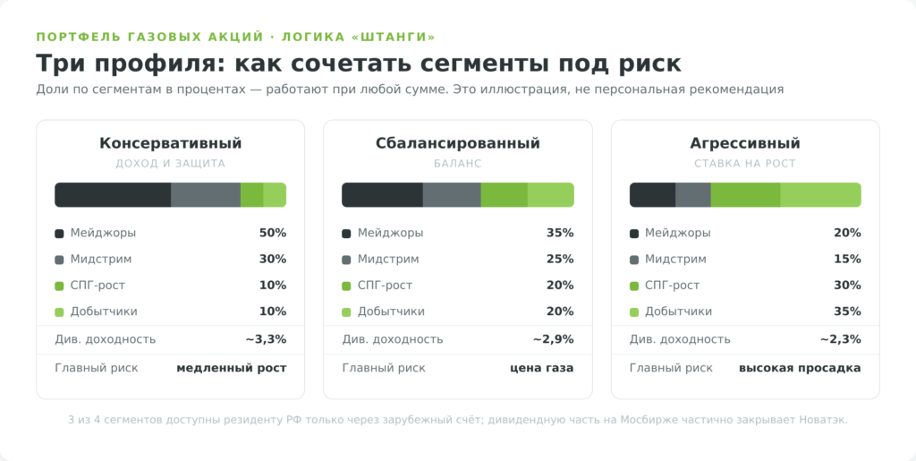 Портфель газовых акций: три профиля распределения по сегментам