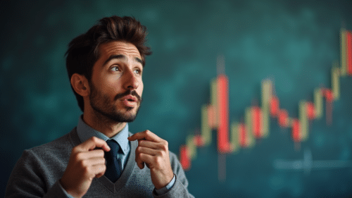 young man fanatically expects big profit on forex