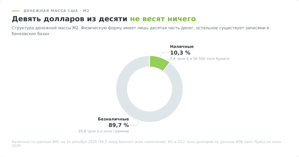 Сколько весят деньги: доля наличных в денежной массе США M2