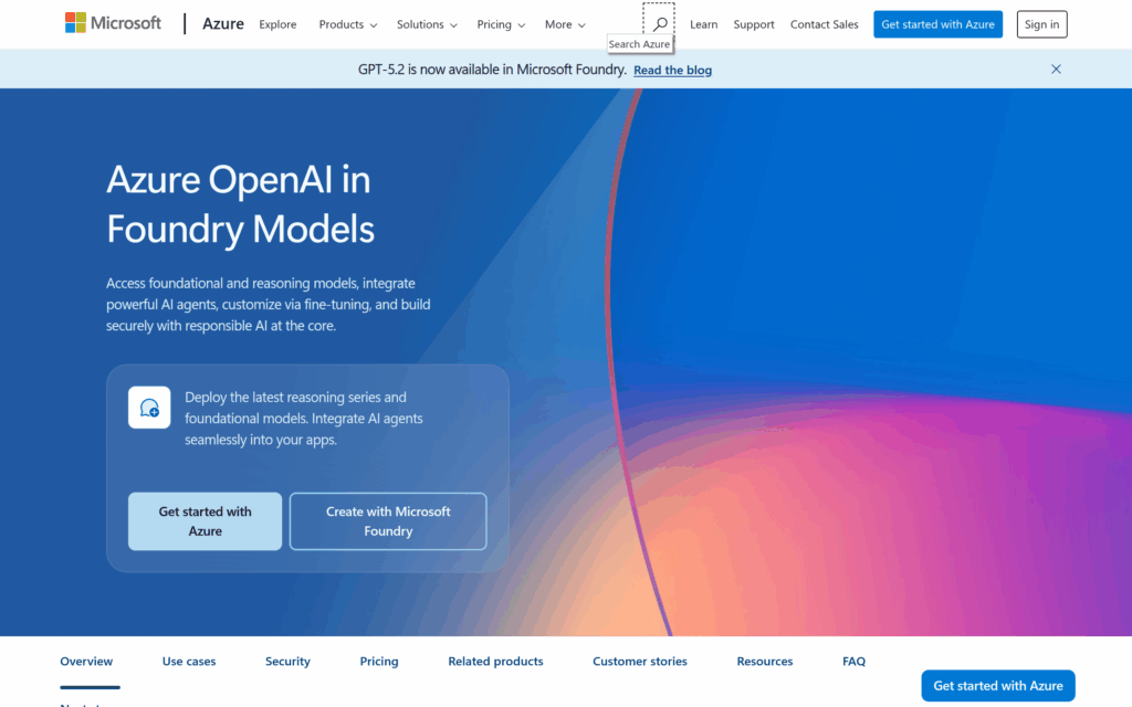 Страница Azure OpenAI in Foundry Models на сайте Microsoft Azure