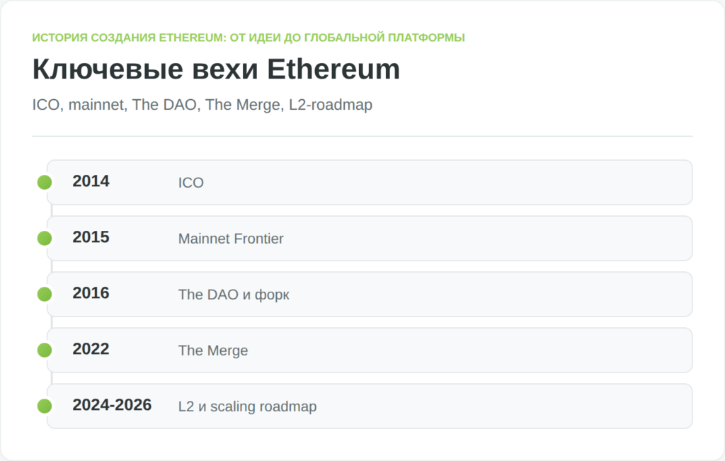 Таймлайн ключевых этапов развития Ethereum