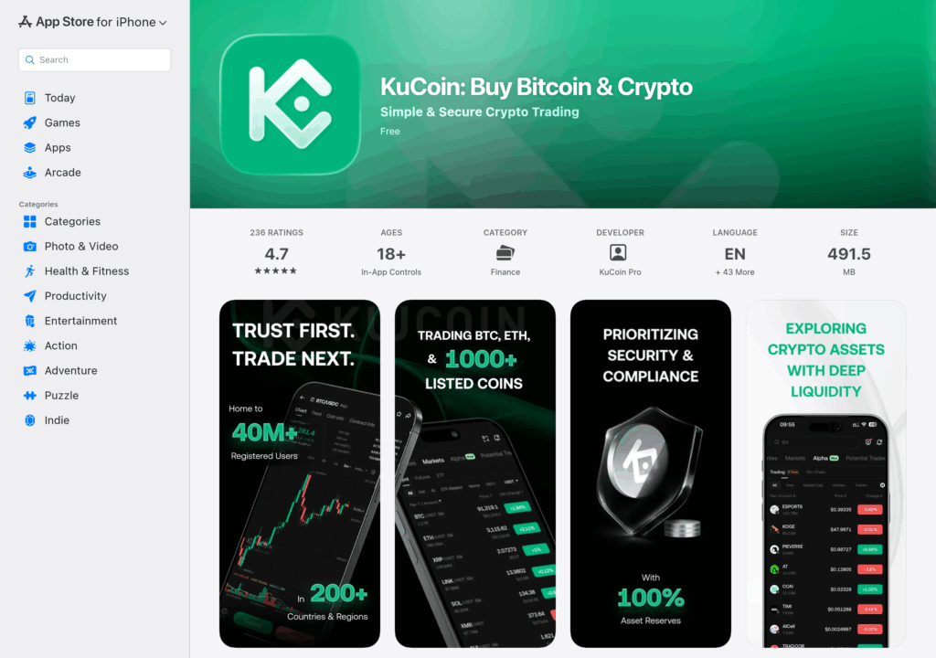 KuCoin: Buy Bitcoin & Crypto в App Store — рейтинг 4,7 из 5
