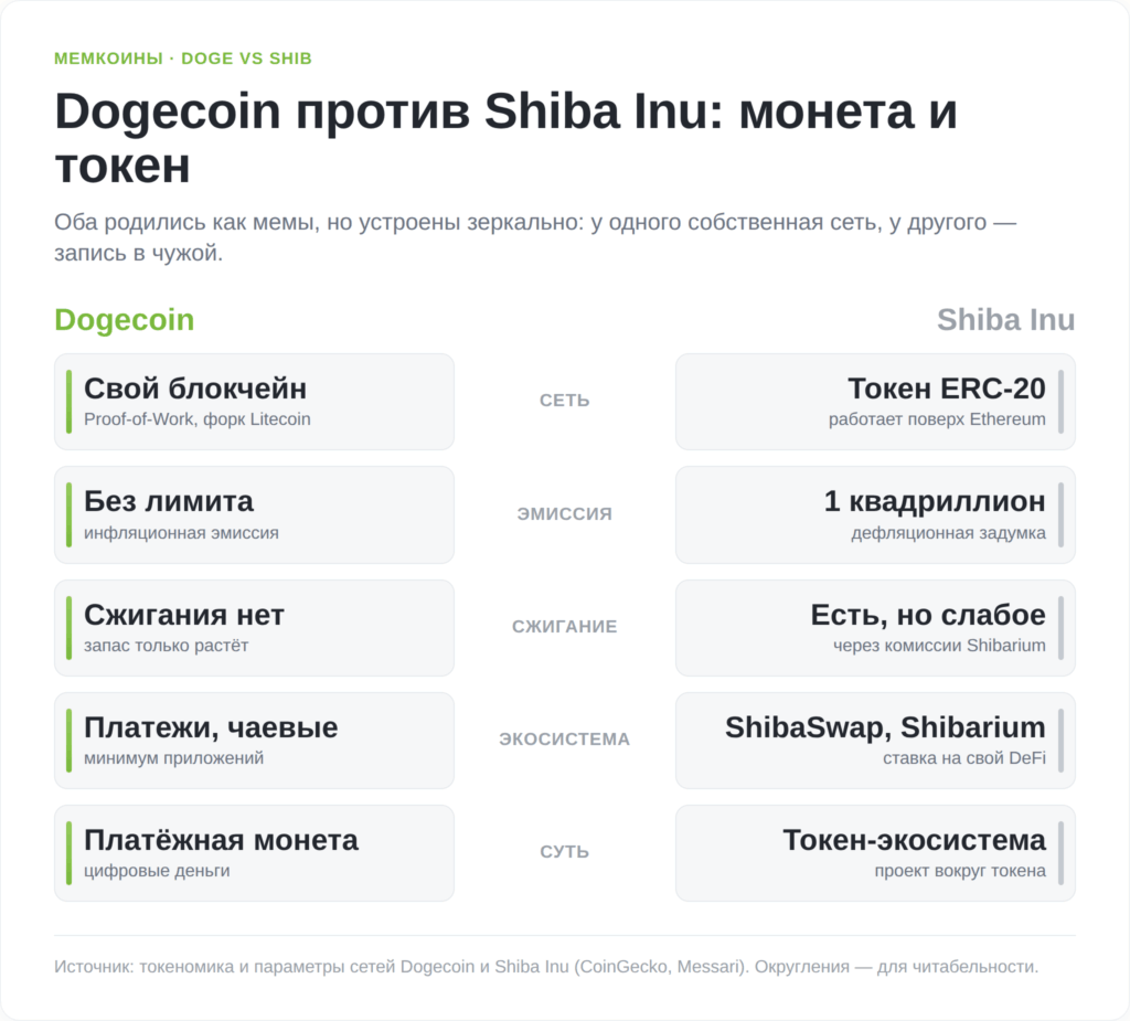 Сравнение Dogecoin и Shiba Inu: своя сеть против токена ERC-20