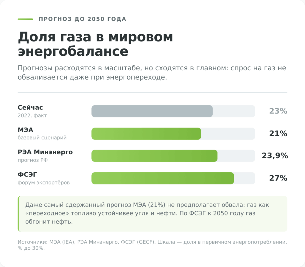 Инвестиции в газ: доля газа в мировом энергобалансе, прогноз до 2050 года