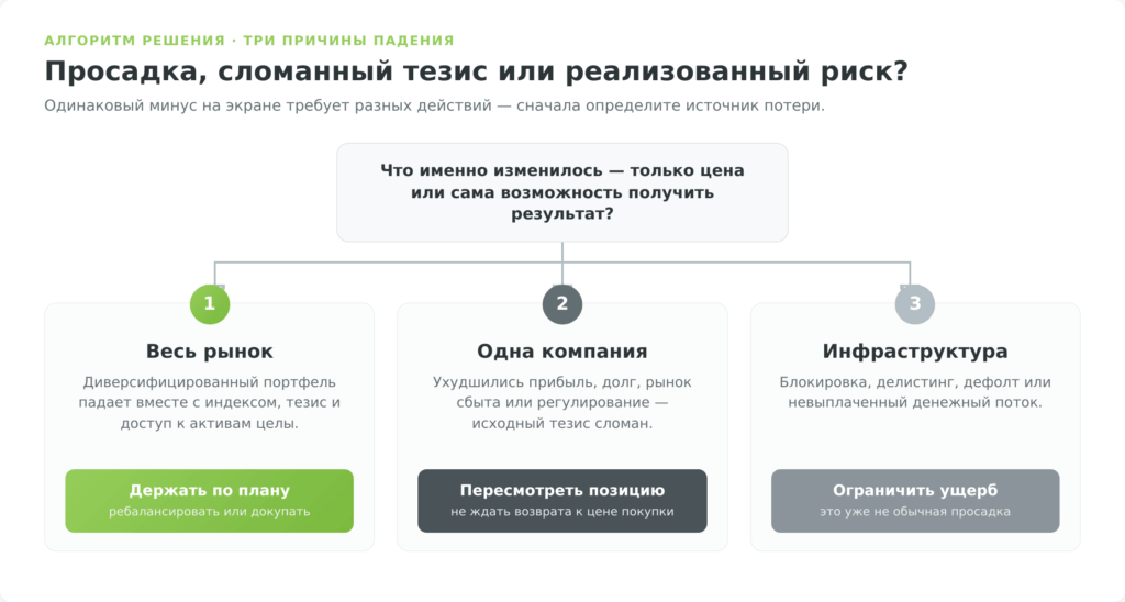 Дерево решений при падении стоимости инвестиционного портфеля