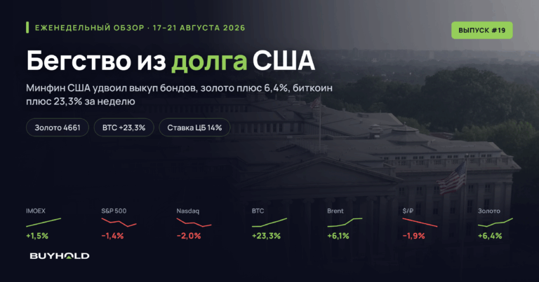 Обзор рынка 17–21 августа 2026: Минфин США тушит долговой пожар, деньги бегут в золото и биткоин